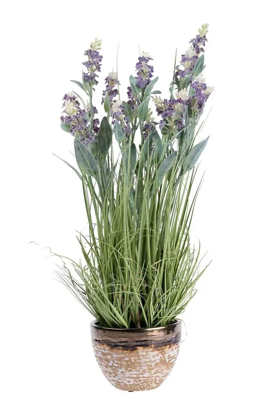 Artificial Lavender Plant in Decorative Metallic Ceramic Pot, 66 cm