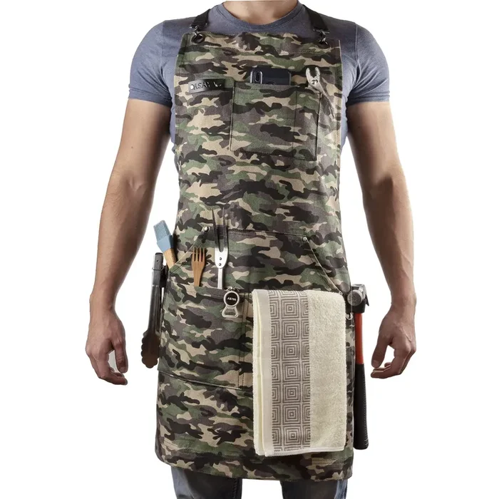Asaya Chef, BBQ and Work Apron with Bottle Opener and Hand Towel – Durable 10oz Cotton Canvas, Brass Hardware and Cross Back Straps – For Men, Women,