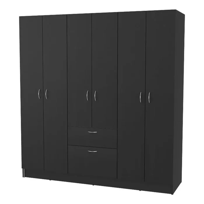 Atlin Designs 71.2″ H x 63.7″ W Modern Wood Armoire with 6 Doors, Spacious Drawer, 3 Interior Shelves, Assembly Required, in Black Wenge & White Finish
