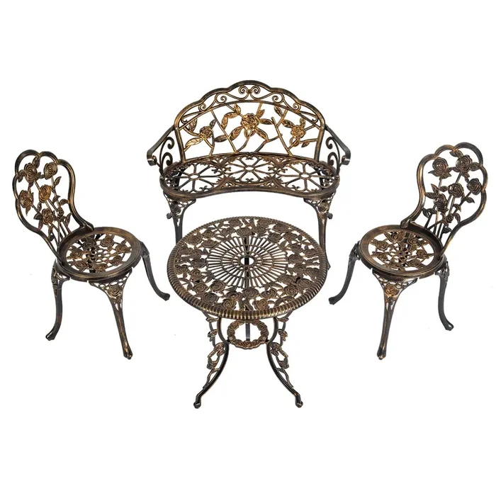Aura Outdoor Cast Aluminum Bistro Set of 4, Patio Rose Table and Chair Set with Umbrella Hole for Balcony All Weather Resistant Bronze
