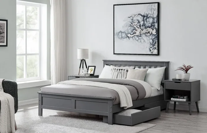 Azure Modern Solid Pine Bed with 2 Drawers