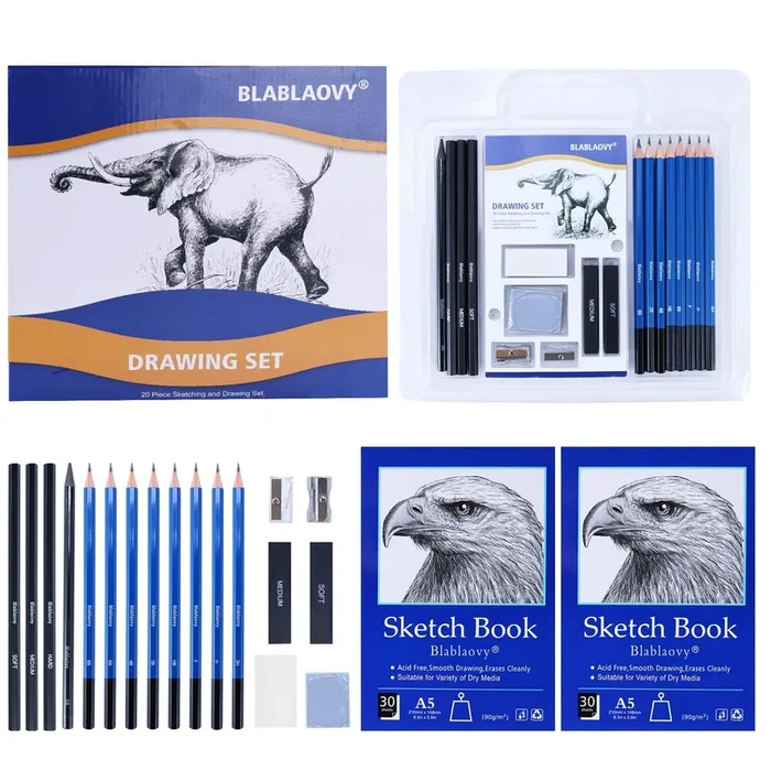 Bablaovy Art Supplies Drawing Set with 2 Sketch Books, Graphite Charcoal Pencils for Sketching and Drawing, Perfect for Artists, Teens, Adults, and Kids