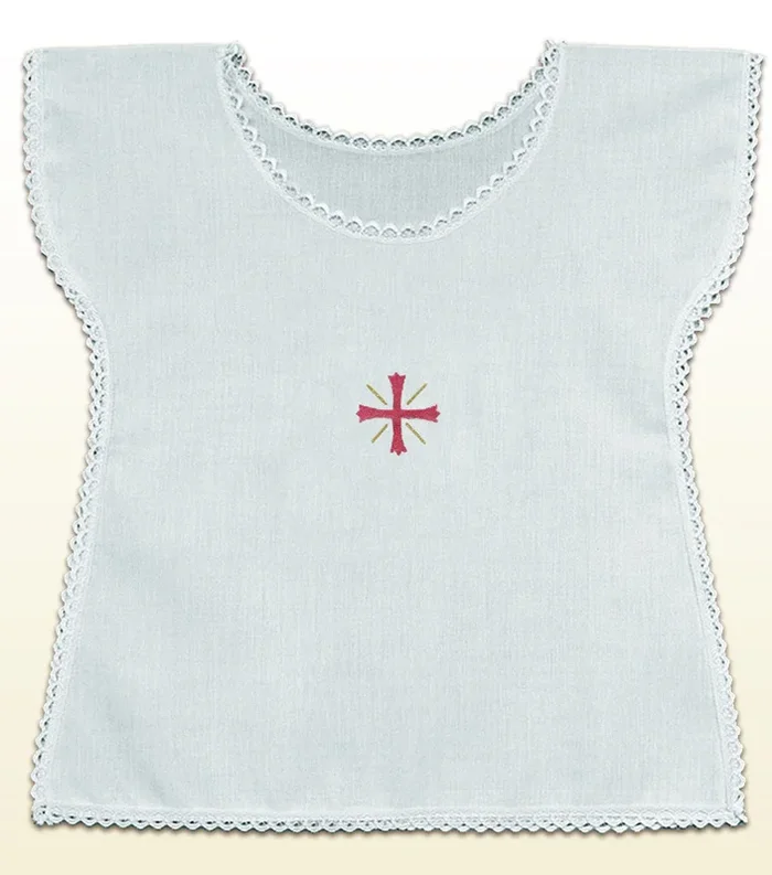 Baptism Bib with Red Cross and Lace Trim