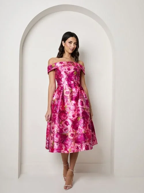 Bardot Twill Fit and Flare Dress in Pink