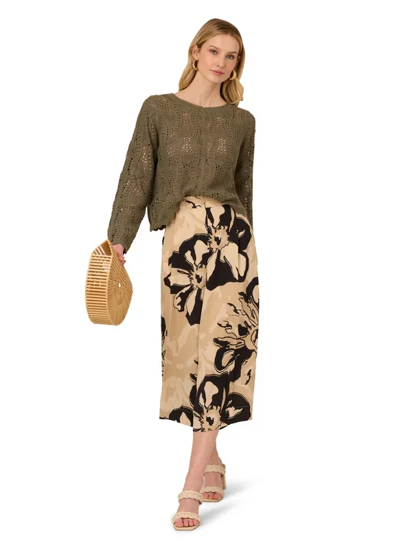 Bateau Neck Long Sleeve Crochet Scalloped Edge Sweater