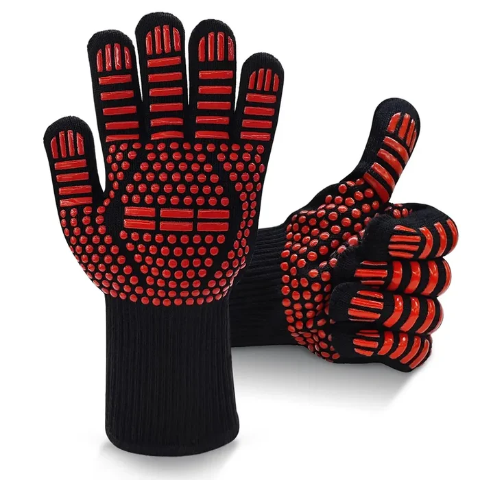 BBQ Gloves, Dakiwin Heat Resistant BBQ Gloves(1472°F), Silicone Non-Slip Oven Gloves, Grill Gloves Heat Proof for Men/Women, Oven Gloves with Fingers for Kitchen Cooking,Grilling