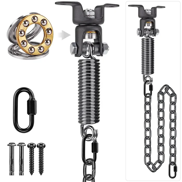 BeneLabel Hammock Chair Hanging Kit, Heavy Duty Swing Hanger with Spring and 39″ Chain,Indoor Outdoor Playground Hanging Hammock Punching Bags, 360° Rotation, Black