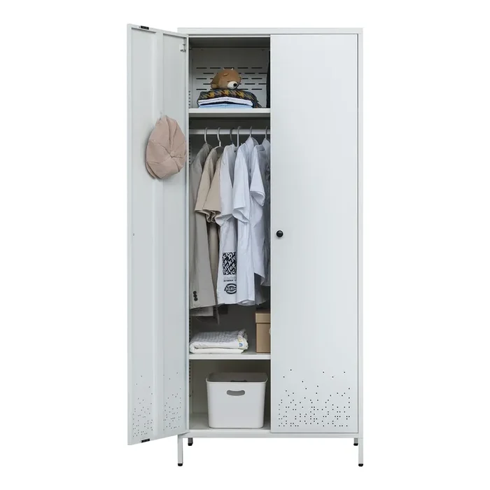 BESFUR Bedroom Armoires, White Metal Armoire with Hanging Rod, Adjustable Shelves, 20″ D x 31.5″ W x 74″ H – White
