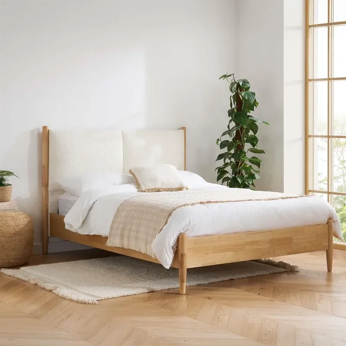 Birlea Marley Cream Fabric and Oak Wood Bed Frame Double