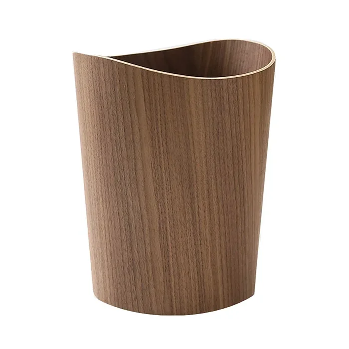 BISOZER Wood Trash Can, Round Stackable Wastebasket, Natural Wood Garbage Recycling Bin for Bathrooms, Powder Rooms, Kitchens, Home Offices (B-Dark Wood)