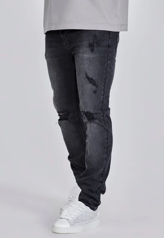 Black Distressed Slim Fit Jeans