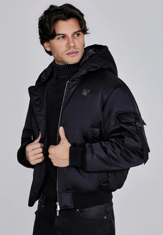 Black Hooded Bomber Jacket