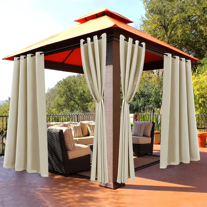 BONZER Waterproof Outdoor Curtains for Patio Gazebo Pergola Balcony – Thermal Insulated Sunlight Blocking Grommet Blackout Curtains for Bedroom Living Room,1 Panel, 52W x 84L inch, Cream