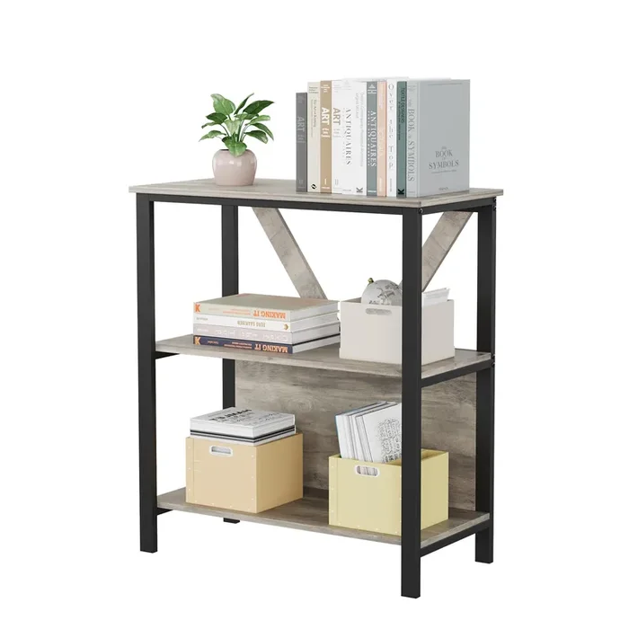 Book Shelf, 3 Tier Bookcase with smart LED light, Bookshelf with Open Display Shelves for Books, Garage Kit, CDs, Movies, Wood and Metal Corner Storage Organizer for Bedroom Home Office Kitchen Living