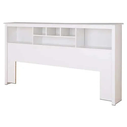 Bowery Hill King Size Wood Bookcase Bed Headboard and Cabinet Storage in White