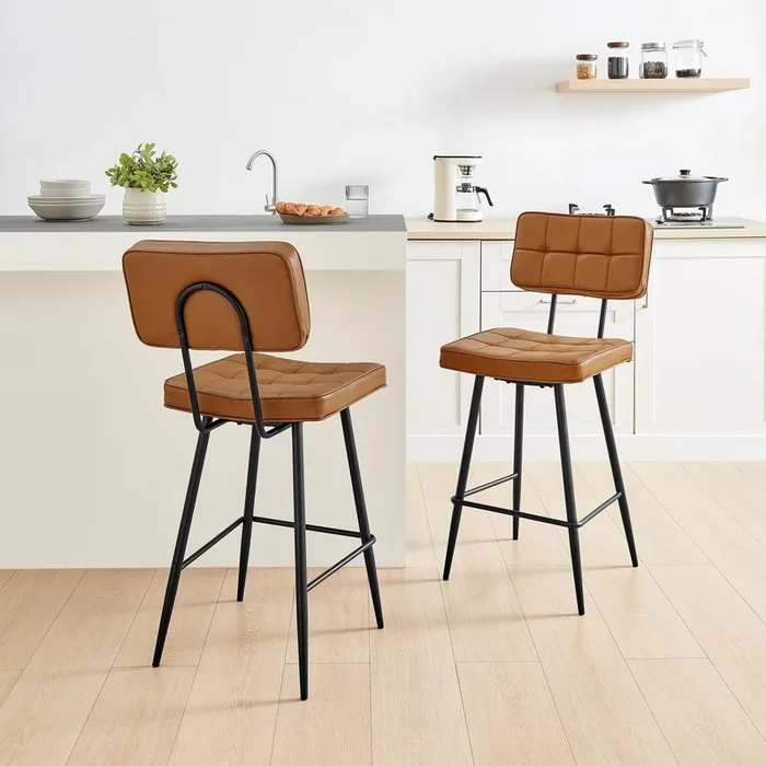 Braxton 2x Tan Faux Leather Black Leg Bar Chair