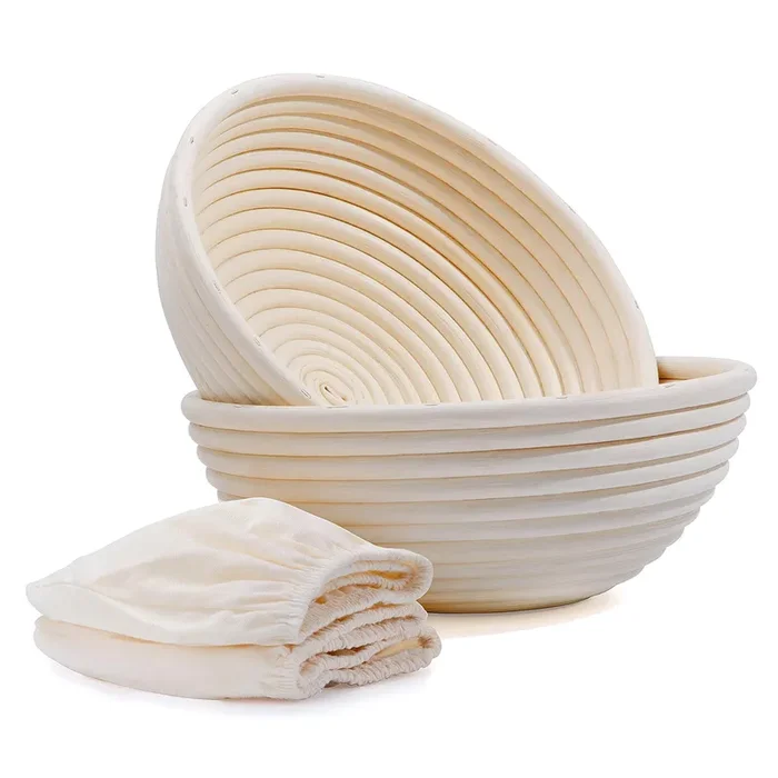 Bread Proofing Basket Set of 2, Round 9 inch Sourdough Proofing Basket Rattan Handmade Bowls w/Liners for Bread Dough Home Professional Bread Bakers Baking