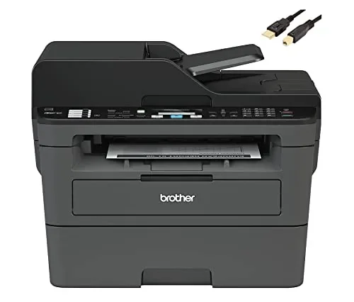 Brother MFC L26 Series All-in-One Laser Monochrome Printer, Print, Copy, Scan, Fax – 26 ppm, 2400 x 600 dpi, 250 Sheets, Wireless, Mobile Printing, Auto 2-Sided Printing, with MTC Printer Cable