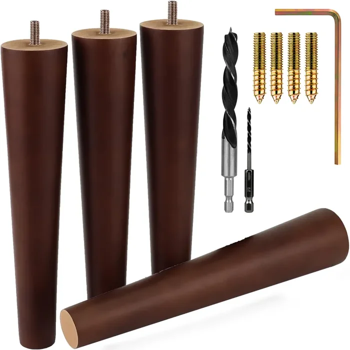 Brown Round Furniture Legs – Premium Mid Century Legs for Sofa, Chair, Table, Dresser, Bed, Cabinet, Ottoman – Our Wooden Legs Are Easy To Install & Include Installation Hardware – Set of 4, 10 Inches