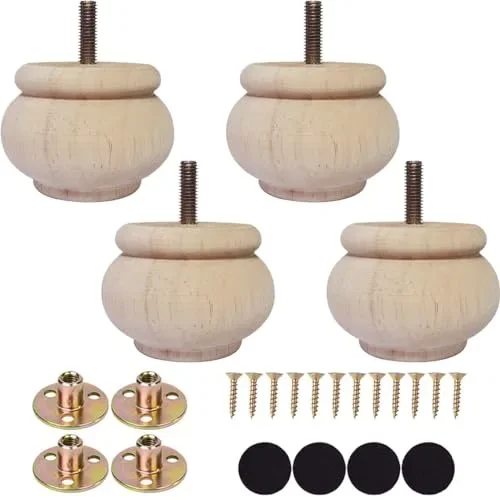 Btibpse 2 Inch Wooden Furniture Legs, Solid Wood Unpainted Replacement Furniture Legs, Ottoman/Loveseat Replacement Legs, Cabinet