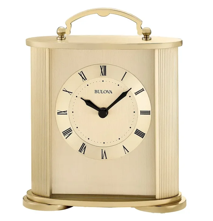 Bulova Clocks B1719 Arthur Brushed Gold 6.5”H x 5.5” W x 2.25” D