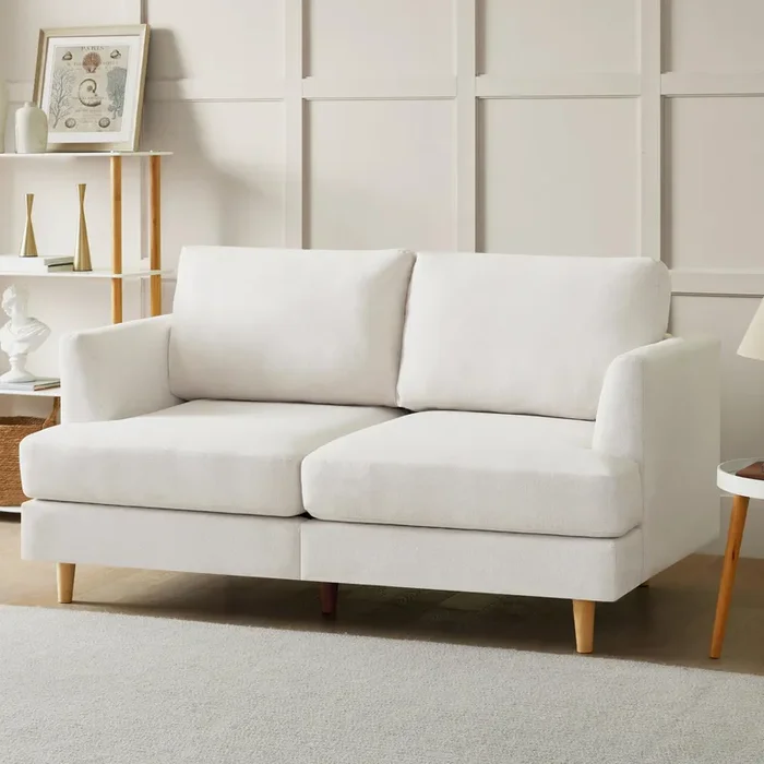 Busaurus Loveseat Sofa 56″, Small Couches for Small Spaces, Mid Century Love Seat Couches for Living Room, Upholstered 2-Seater Small Couch for Bedroom, Apartment, Beige