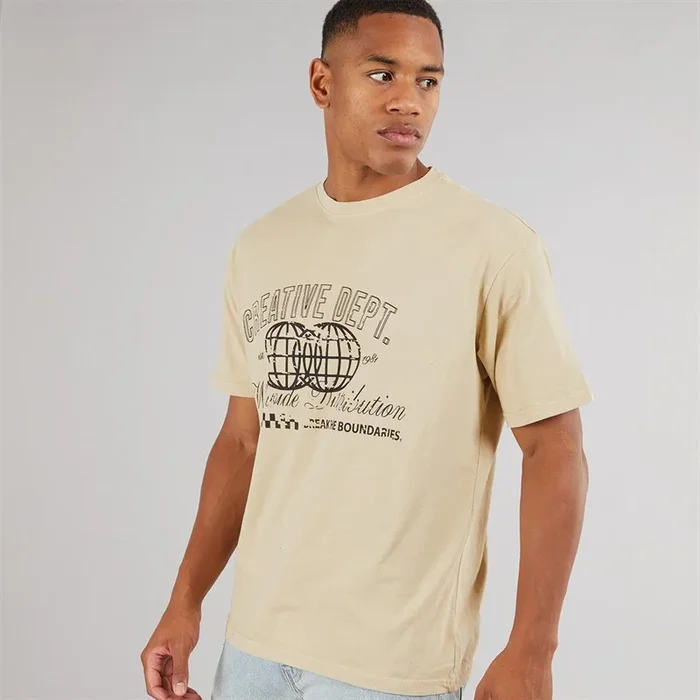 Buy Another Influence Mens Acid Wash Graphic T-Shirt Acid Wash Tan