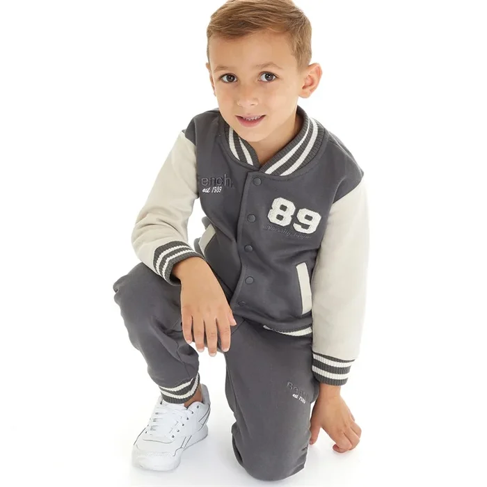 Buy Bench Boys Varsity Jacket And Joggers Set Grey