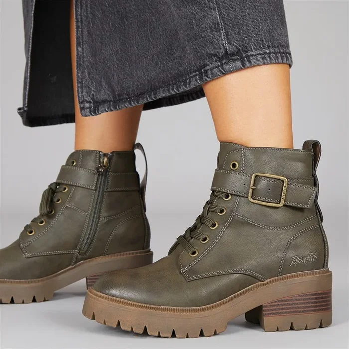 Buy Blowfish Womens Jagger Lace Up Buckle Ankle Boots Olive