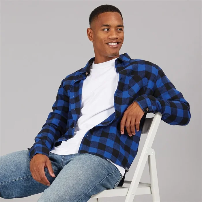 Buy Brave Soul Mens Jack Checked Long Sleeve Shirt Royal/Black
