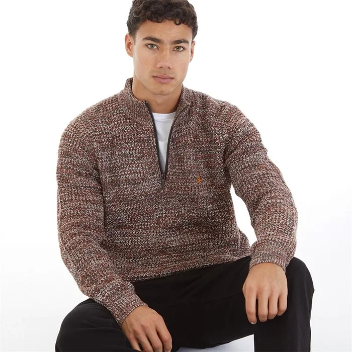Buy Brave Soul Mens Quarrie 1/4 Zip Funnel Neck Jumper Black/Brown/Ecru