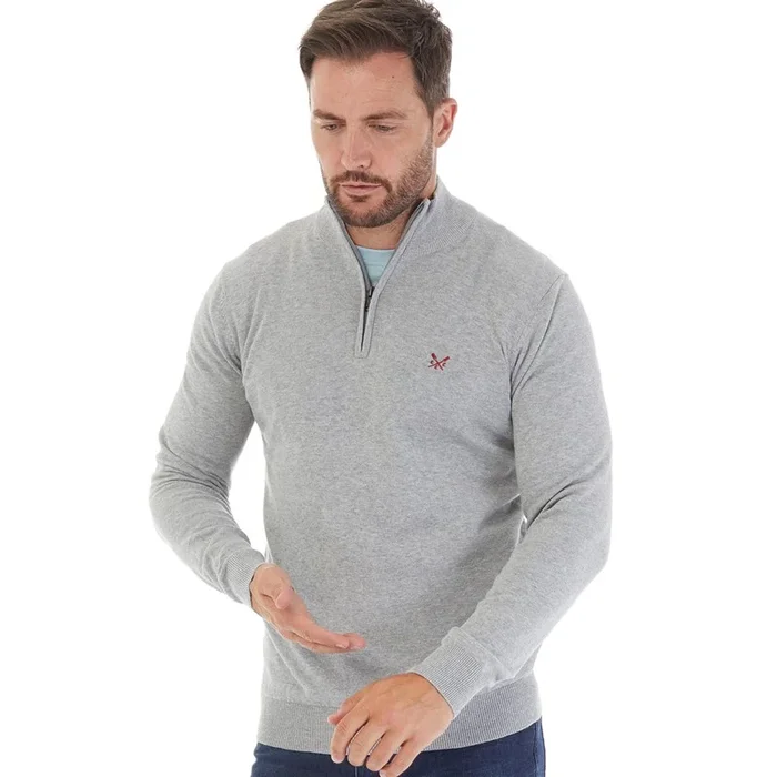 Buy Crew Clothing Mens 1/2 Zip Neck Jumper Grey Marl
