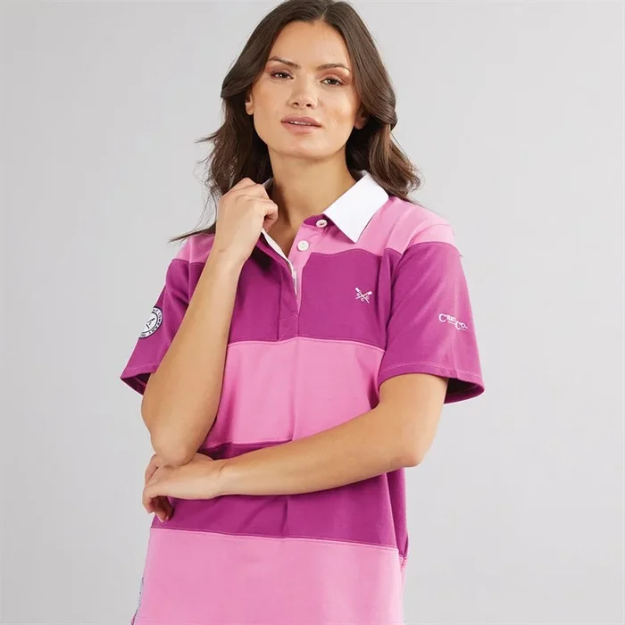 Buy Crew Clothing Womens Short Sleeve Rugby Polo Super Pink/Deep Orchid