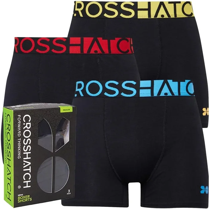 Buy Crosshatch Mens Duron Three Pack Boxers Pack A Black/Mix