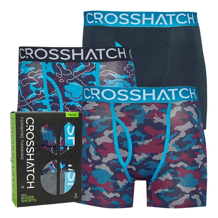 Buy Crosshatch Mens Linamo Three Pack Boxer Shorts Blue
