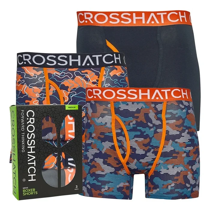 Buy Crosshatch Mens Linamo Three Pack Boxer Shorts Orange