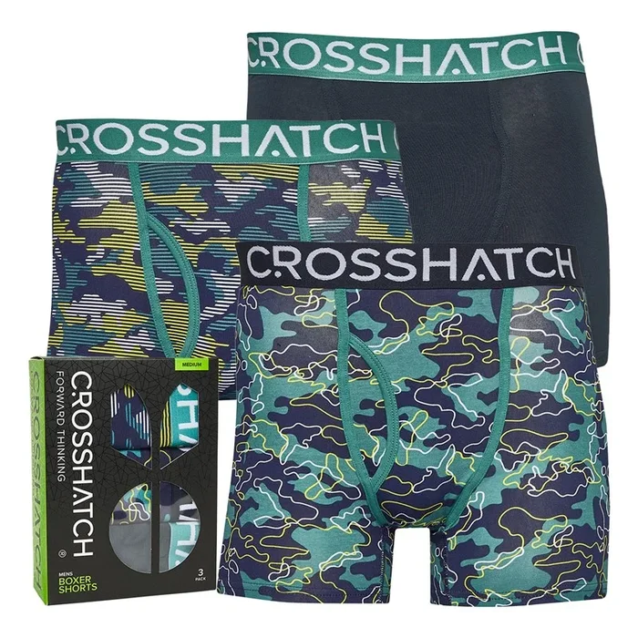Buy Crosshatch Mens Linamo Three Pack Boxer Shorts Teal