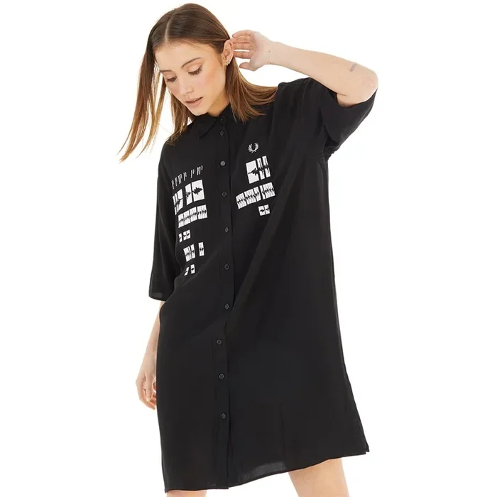 Buy Fred Perry Womens Embroidered Shirt Dress Black