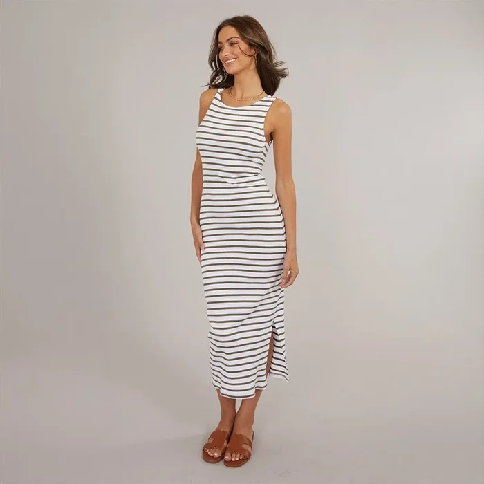 Buy French Connection Womens Rib Slash Stripe Dress White/Khaki