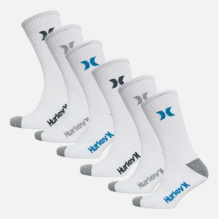 Buy Hurley Mens 1/2 Terry Six Pack Crew Socks White/Blue