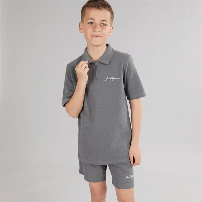 Buy JACK & JONES Boys Basic Zip Polo And Shorts Co-Ord Set Castlerock