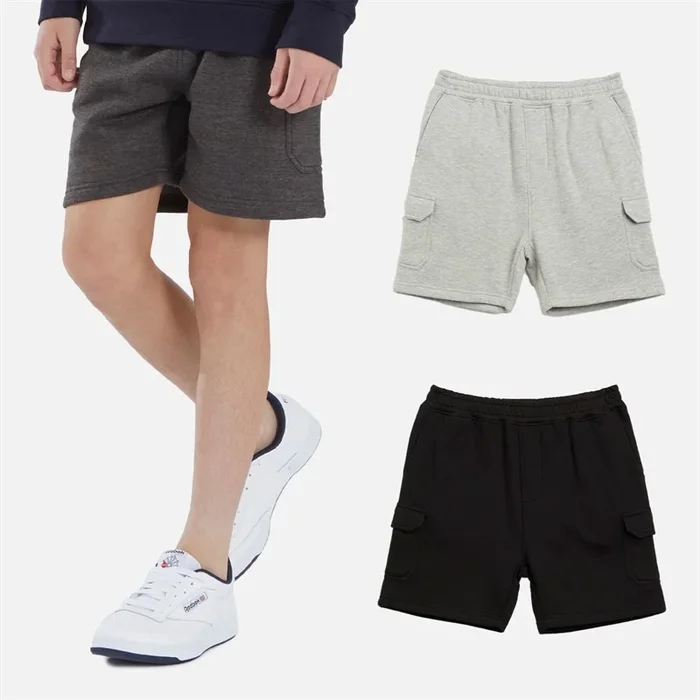 Buy Kangaroo Poo Boys Fleece Three Pack Cargo Shorts Black/Charcoal Marl/Grey Marl