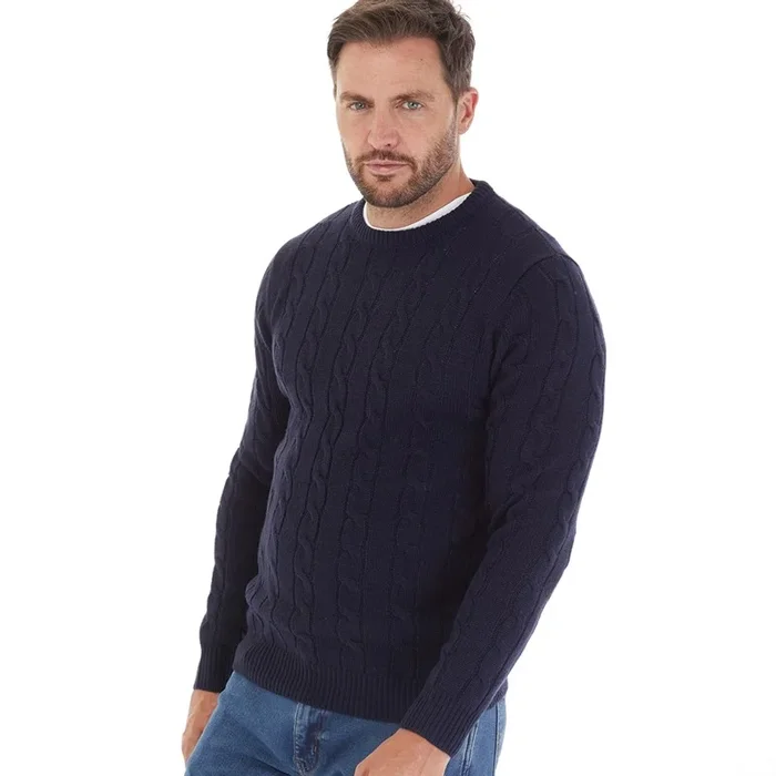 Buy Kangaroo Poo Mens Cable Knit Sweater Navy