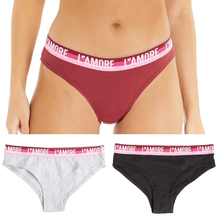 Buy L’amore Couture Womens Dreams Three Pack Briefs Grey/Burgundy/Black