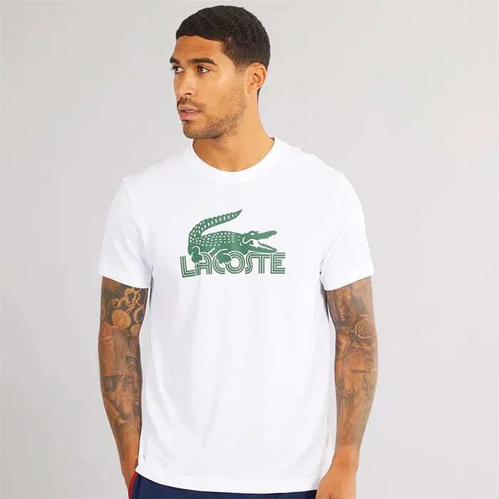 Buy Lacoste Mens Cotton T-Shirt White/Green