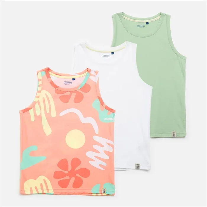 Buy Lagooners Girls Santa Monica Three Pack Vests Multi Print/Mint/White
