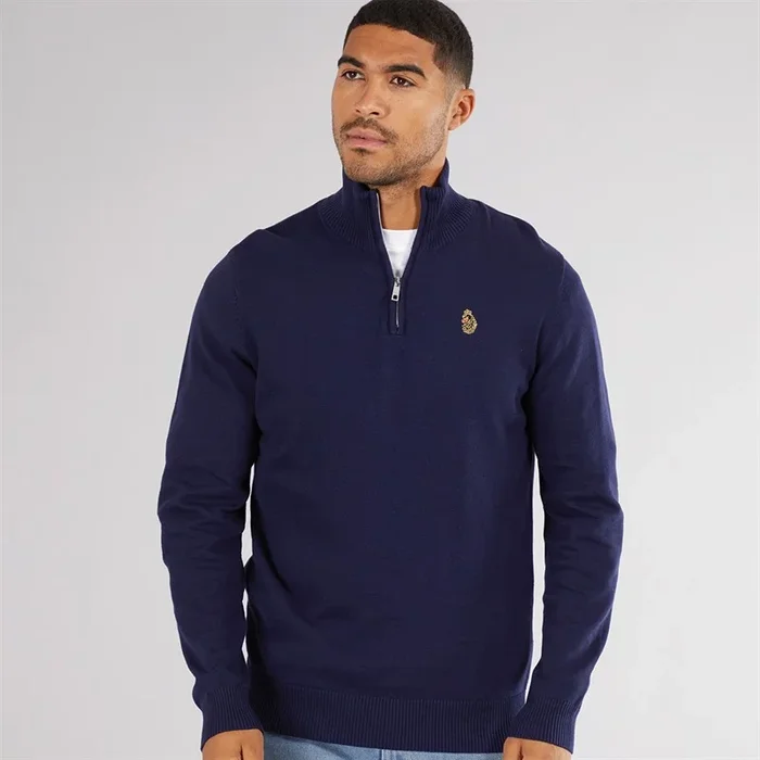 Buy LUKE 1977 Mens Pretender 1/4 Zip Knitted Jumper Navy