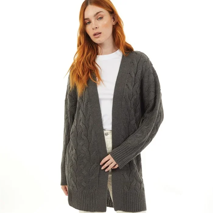 Buy Onfire Womens Mid Length Cable Knit Cardi Charcoal Marl