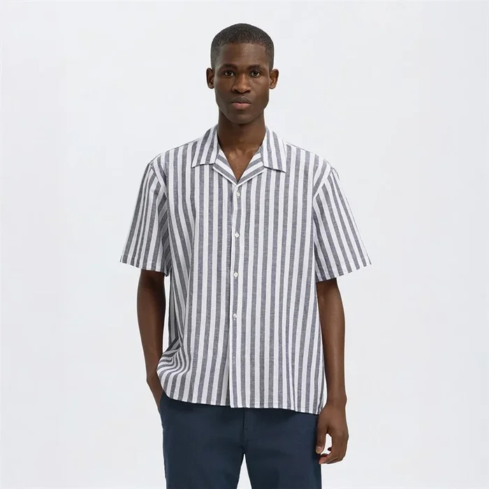Buy Selected Homme Mens Relaxsun Short Sleeve Resort Shirt Sky Captain/Stripes