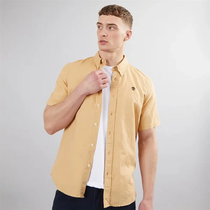 Buy Timberland Mens Cotton Linen Short Sleeve Shirt Light Wheat Boot